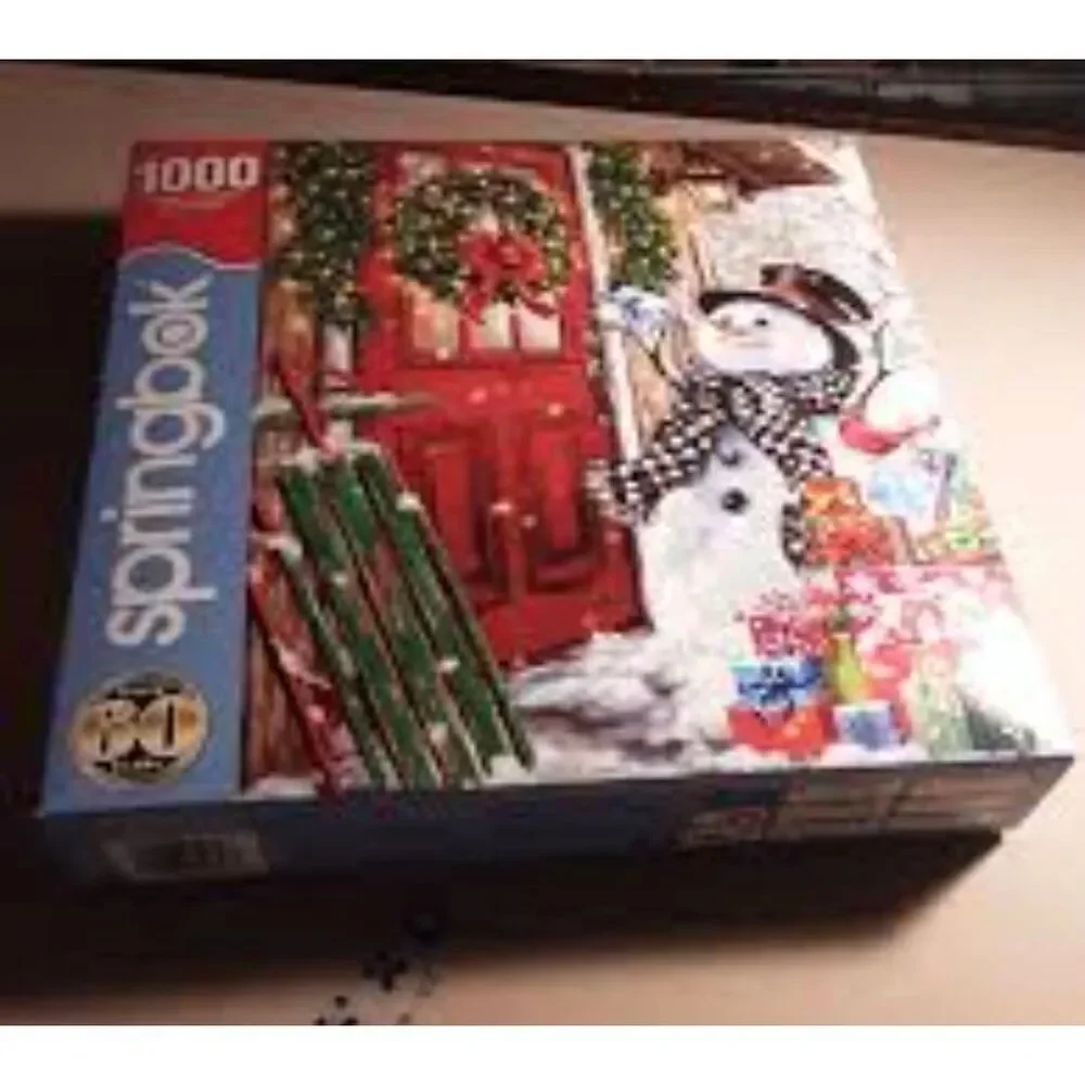 Springbok Delivering Gifts Snowman 1000 pc Jigsaw Puzzle USED